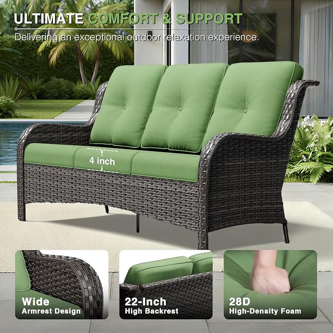 Joyside 5 Piece Wicker Patio Furniture Set, Outdoor Swivel Rocker Patio Chairs with High Back, Deep Seating, Wide Armrest, Thickened Cushions, Outdoor Furniture for Deck, Porch Use