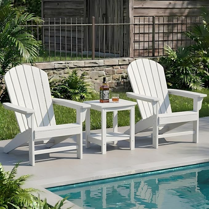 Y&M Outdoor Side Table, HIPS Adirondack Small Double Layer Table, Waterproof Square Outside Table, Balcony Modern End Tables for Patio, Pool, Beach, Porch, Deck, Indoor or Outdoor Use, White