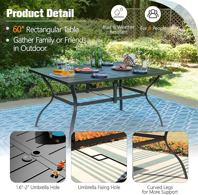 Sophia & William 7-Piece Patio Dining Set, Chairs, Straight Legs Chairs | Cushions, Umbrella Hole, 300 lbs Chair Capacity