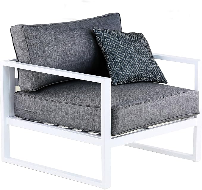Elle Decor Paloma Outdoor Patio Furniture Collection in Weather-Resistant Metal Frame Patio Arm Chair, White