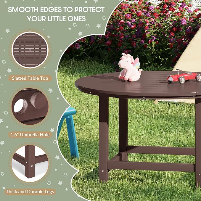 WestinTrends Malibu Kids Outdoor Patio Furniture HDPE 38" Wide Round Dining Table, Dark Brown