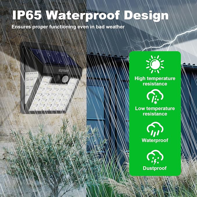 Solar Lights Outdoor, 72 LED Motion Sensor Wall Light, IP65 Waterproof and 3 Lighting Modes, Solar Powered Security Wireless Light Outside for Patio, Garden, Fence, Porch, Front Door (4 Packs)