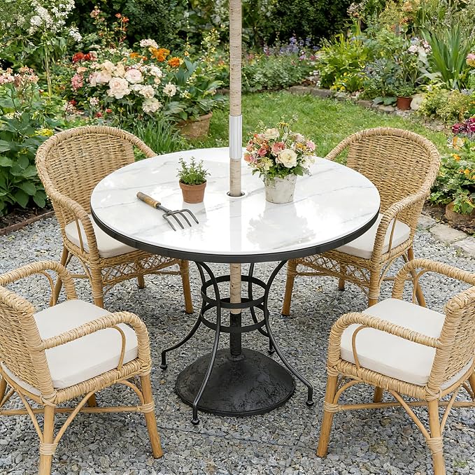 ZL ZELing Outdoor Round Patio Table Top with Umbrella Hole - 39.37 Inch Sintered Stone Dining Table for Outdoor Patio, Weather-Resistant Slate Countertop Replacement for Garden, Deck, Bar