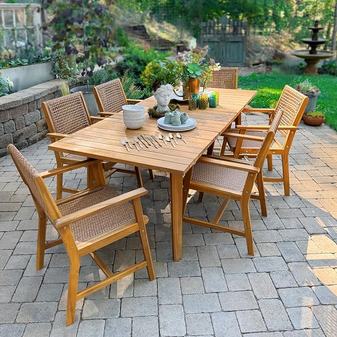 Sophia & William Patio Dining Set, Rattan, Chairs | Rattan, Wicker, Wood, Weather resistant, Breathable fabric