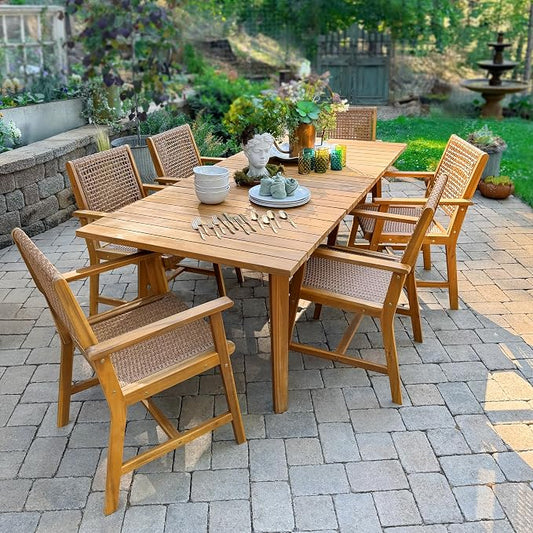 Sophia & William Patio Dining Set, Rattan, Chairs | Rattan, Wicker, Wood, Weather resistant, Breathable fabric