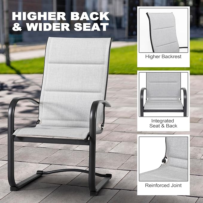 NUU GARDEN 7 Piece Outdoor Dining Set, 6 Textilene Dining Chairs and 61" Rectangular Dining Table with 1.57" Umbrella Hole, for Backyard, Patio, Garden, Gray and Black
