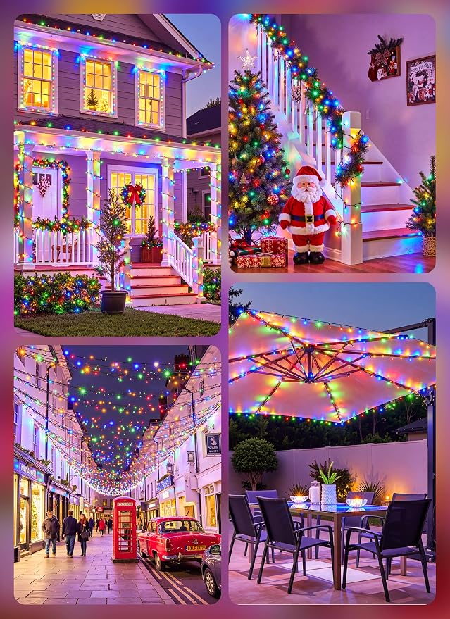 Brightown 2 Pack Solar String Lights Outdoor Waterproof, 80 FT 200 LED | Solar Powered Christmas Lights with 8 Modes, Auto On/Off, Patio Lights for Outside Tree Garden Party Decor (Multicolor)