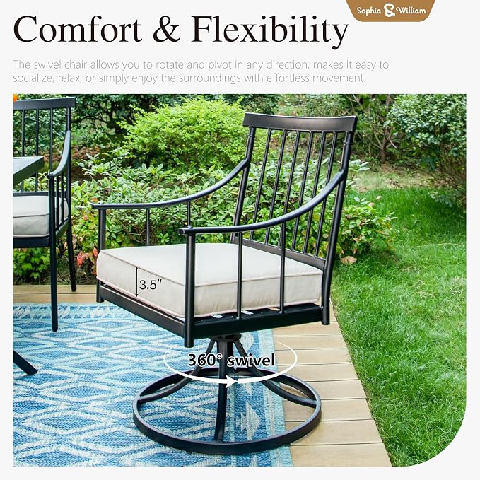 Sophia & William Swivel Rocker Chairs, Set of 4, 360° Swivel, Wrought Iron | Steel, Padded Cushions, E-Coated, All-Weather
