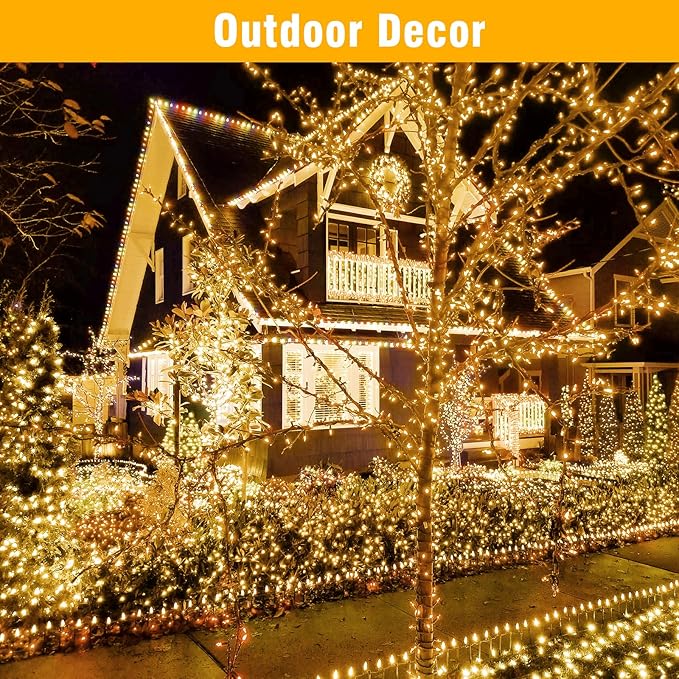 Nisocy LED Christmas Connectable String Lights Outdoor Waterproof – Warm White Fairy Lights with Plug, Tree Lights for Patio, Garden, Bedroom, Wedding, Party, Decor (66FT)
