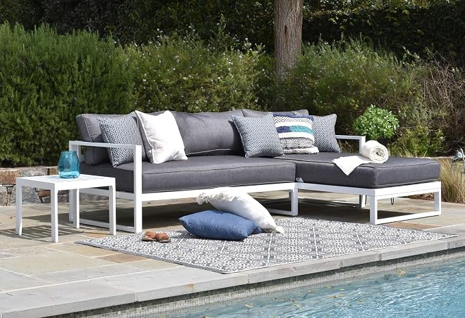 Elle Decor Paloma Outdoor Patio Furniture Collection in Weather-Resistant Metal Frame Patio, Sectional, White