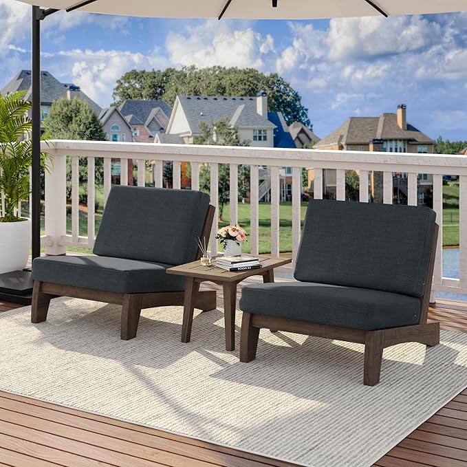 2 Piece Wood Patio Chair Outdoor Bistro Chairs, All Weather Outdoor Furniture Patio Sofa Chair Backyard Seating Group Conversation Sets with Cushions - Dark Gray