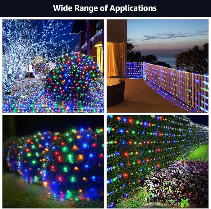 BlcTec Outdoor Christmas Lights 200 LED 8.4ft x 5.2ft Christmas Net Lights with 8 Modes, UL Certified, Timer, Connectable, Waterproof Design for Bushes, Shrubs Outdoor Xmas Decorations, Multicolor