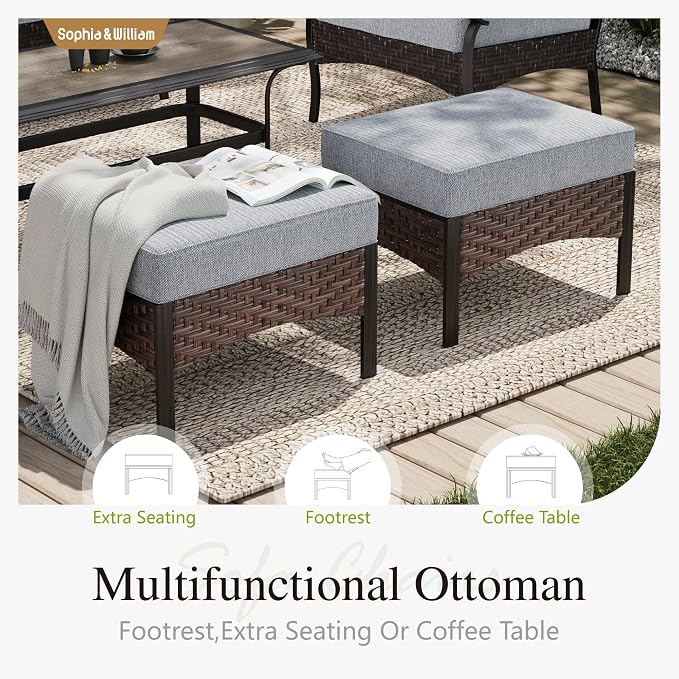 Sophia & William Patio Furniture Set with 56" Fire Pit Table, 9 Seats Metal Frame Outdoor Conversation Sets Wicker Patio Sectional Sofa Set with Ottomans for Porch, Deck, Poolside, Grey