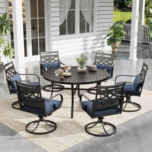 Sophia & William Patio Dining Set, Steel, Black | Umbrella Hole, Swivel Chairs, E-Coated, Cushions Included, For Patio, Garden and Yard
