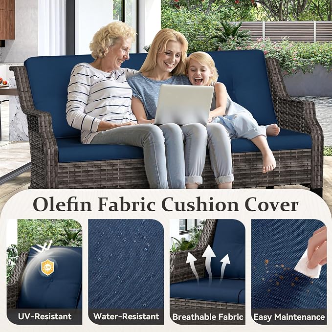 Outdoor Patio Sofa Wicker 3 Seater Sofa, Rattan Couch with Deep Seat and Olefin Cushions, High Backrest, All-Weather for Balcony, Deck, Backyard