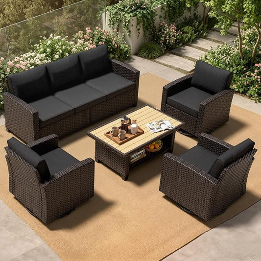 Patio Furniture Set - All-Weather - 5 Piece Wicker Outdoor Patio Conversation Set, Modular Rattan Sectional Sofa for Backyard, Garden, Patio, Poolside