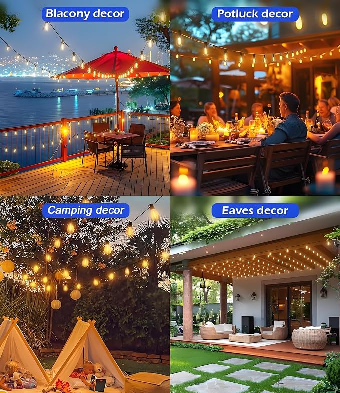Tenmiro 50FT LED Outdoor String Lights with Remote,16+ 1 Shatterproof Bulbs Waterproof and Dimmable Patio Lights for Porch, Garden, Backyard, Deck, Balcony, Hanging Lighting Decor