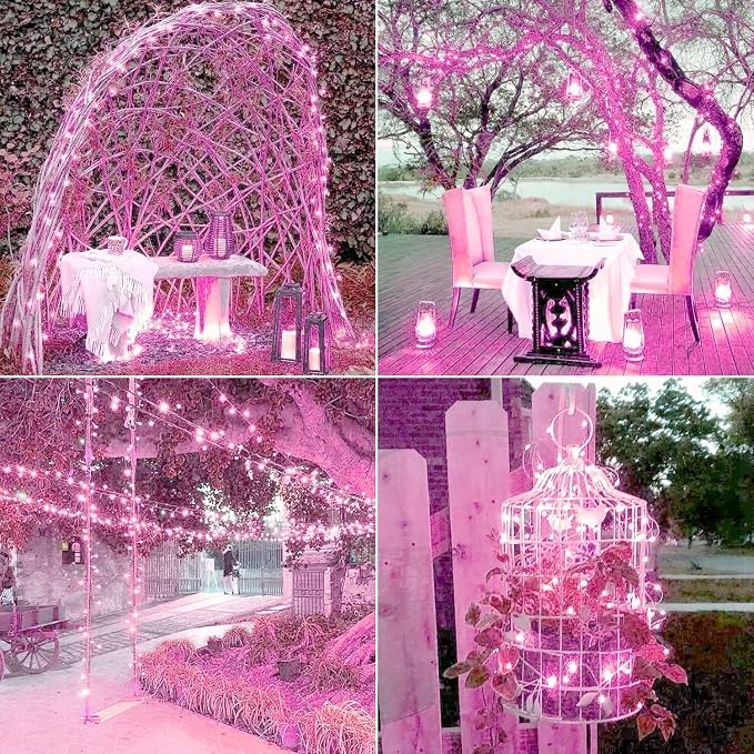 JMEXSUSS 4 Pack Solar Fairy Lights, 33ft 100 LED Pink Solar Lights Outdoor | Outdoor Waterproof, 8 Modes Copper Wire Solar String Lights for Yard Patio Garden Party Wedding Christmas Decorations