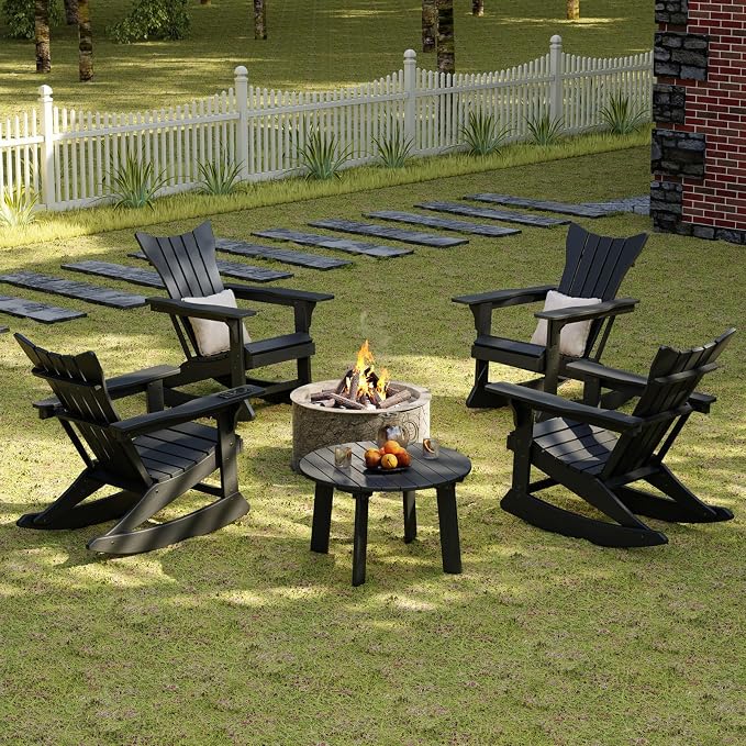 31.5" Outdoor Round Coffee Table, Adirondack Patio Coffee Table, Outdoor Large Side Table for Balcony Lawn (Grey)