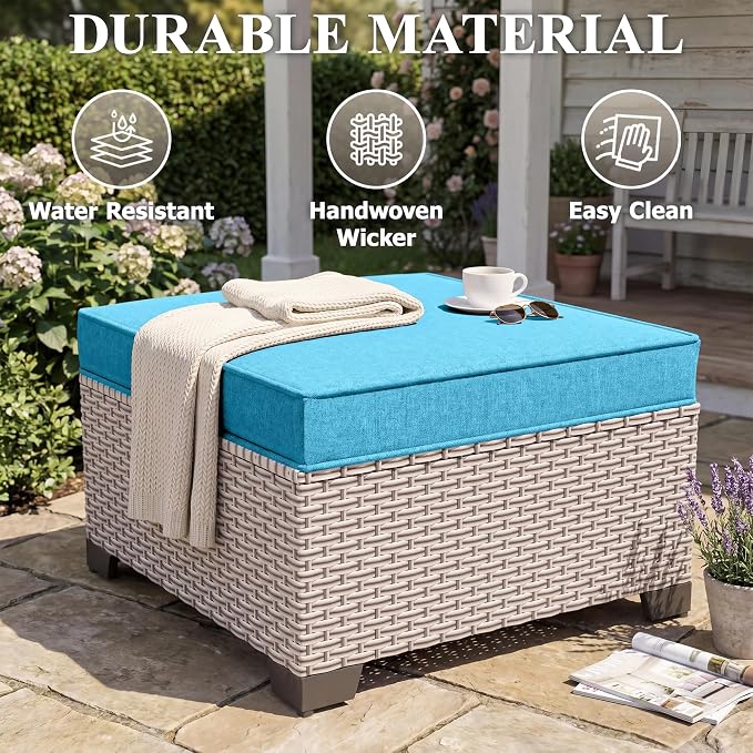 5-Piece Patio Furniture Set, Outdoor Swivel Rocking Chairs Set with Ottomans,All Weather Conversation Set for Porch Poolside Balcony,Cyan