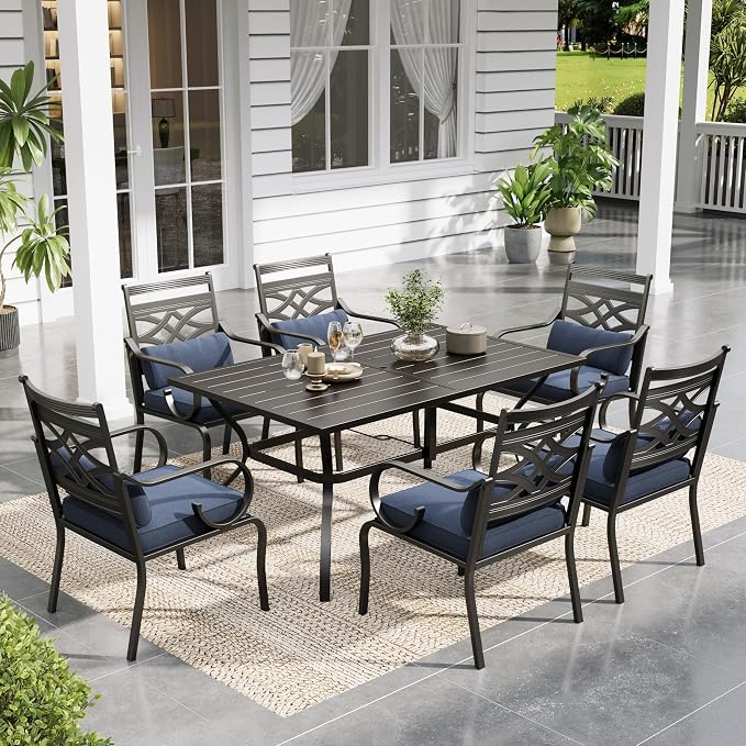 Sophia & William Patio Dining Set, Steel, Black | Umbrella Hole, E-Coated, Cushions Included, For Patio, Garden and Yard