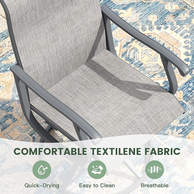 Outdoor Dining Set for 8, 63" Metal Round Outdoor Dining Table with Umbrella Hole and Sling Patio Swivel Chairs, 9 Pieces Patio Table and Chairs Set for Garden Backyard, Grey and Dark Grey