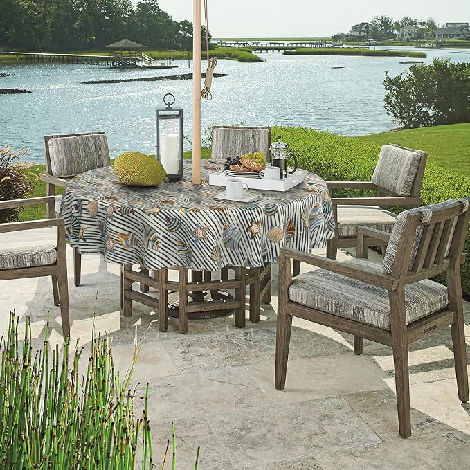 DYTXIII Outdoor Round Tablecloth with Umbrella Hole 60 Inch, Water Repellent & Fade Resistant Table Cover, All Weather Outdoor Tablecloth for Garden & Party Table, Crayon Shells