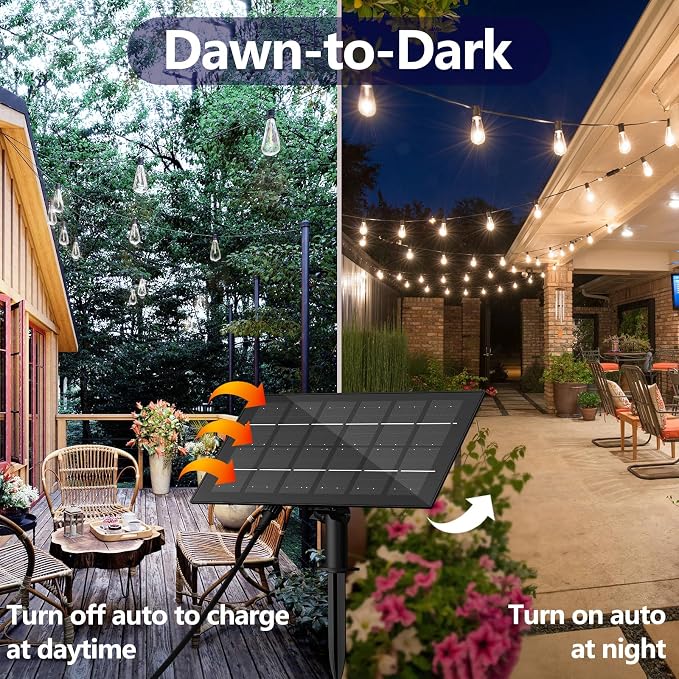 Stright 60FT Solar String Lights Weatherproof 15 LED for Patio Holiday | Weatherproof with Remote, Solar Powered LED Edison Bulb, 15 Sockets, For Patio Backyard Fence