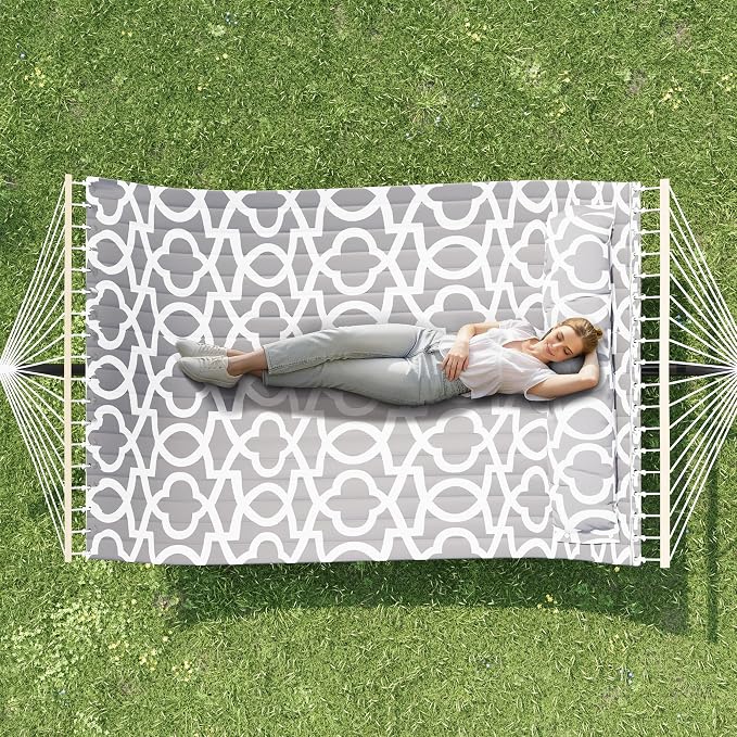 Double Hammock with Stand for Outside, Upgraded Carrying Case，Easy Assembly, Portable Space Saving Heavy-Duty Steel Frame，2 Person 450 Lbs Capacity，Perfect for Outdoor & Indoor,Grey