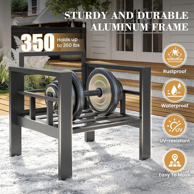 UDPATIO Aluminum Outdoor Furniture Set with 2 Ottomans, 7 Pieces All-Weather & UV-Resistant Patio Sectional Sofa Set for Deck, Backyard, Poolside, Light Gray