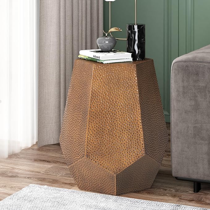 WILLIAMSPACE 20.5" Side Table with Hexagonal Tabletop, Farmhouse Small Coffee Table French Country Rustic End Table for Indoor Outdoor, Small Table for Living Room, No Assembly, Iron, Antique Bronze