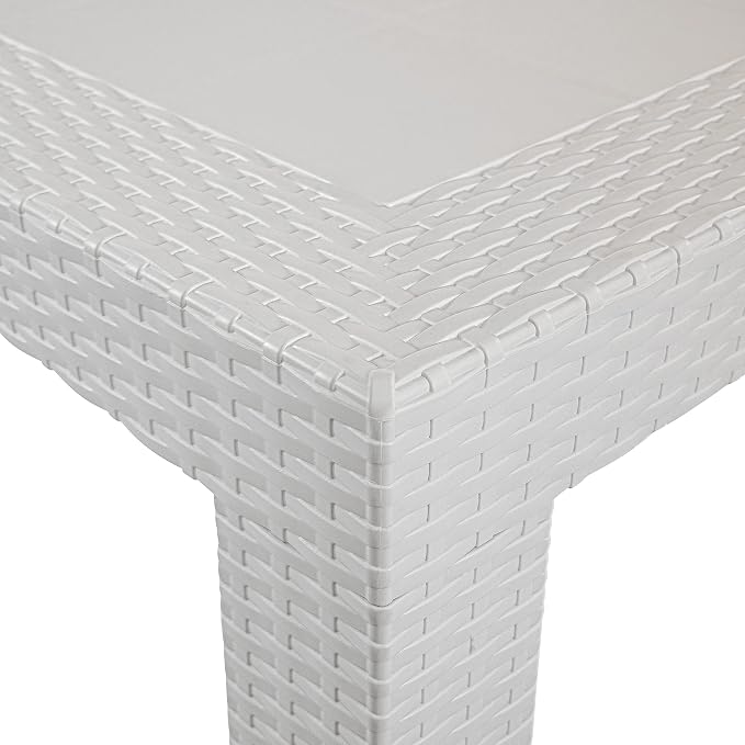 LeisureMod Mace Modern Weave Design Outdoor Patio Rectangle Dining Table (White)