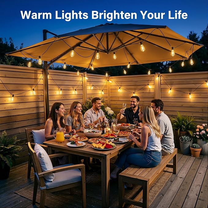 Ollny 155FT Outdoor String Lights, Shatterproof Connectable Patio Lights with 60 ST38 Edison LED Bulbs, 2200K Warm White Waterproof String Lights for Outside Backyard, Gazebo, Porch, Balcony, Bistro