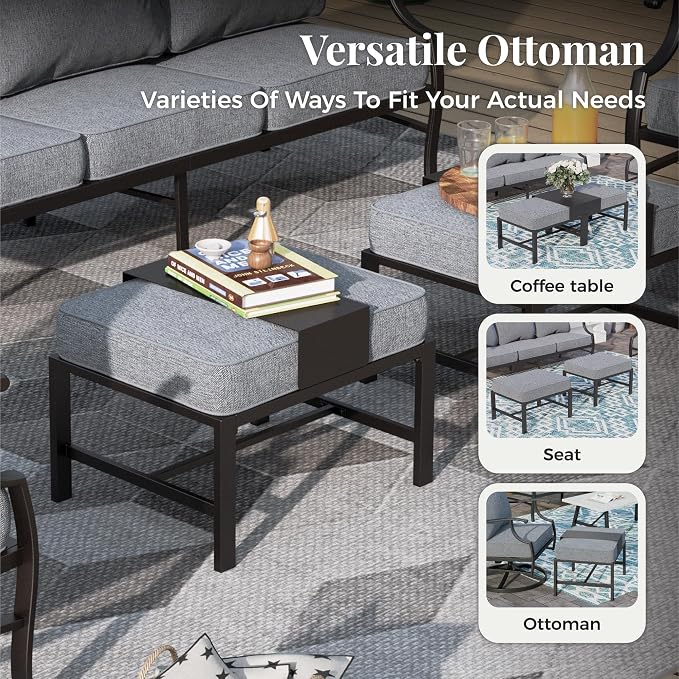 MIXPATIO Patio Furniture Set 7 pcs, Outdoor Patio Furniture, 3-Seat Sofa, 2 Single Chairs, 2 Rocking Chairs, 2 Ottomans and 5.75" Extra Thick Cushion, Patio Conversation Set for Backyard Deck,Grey