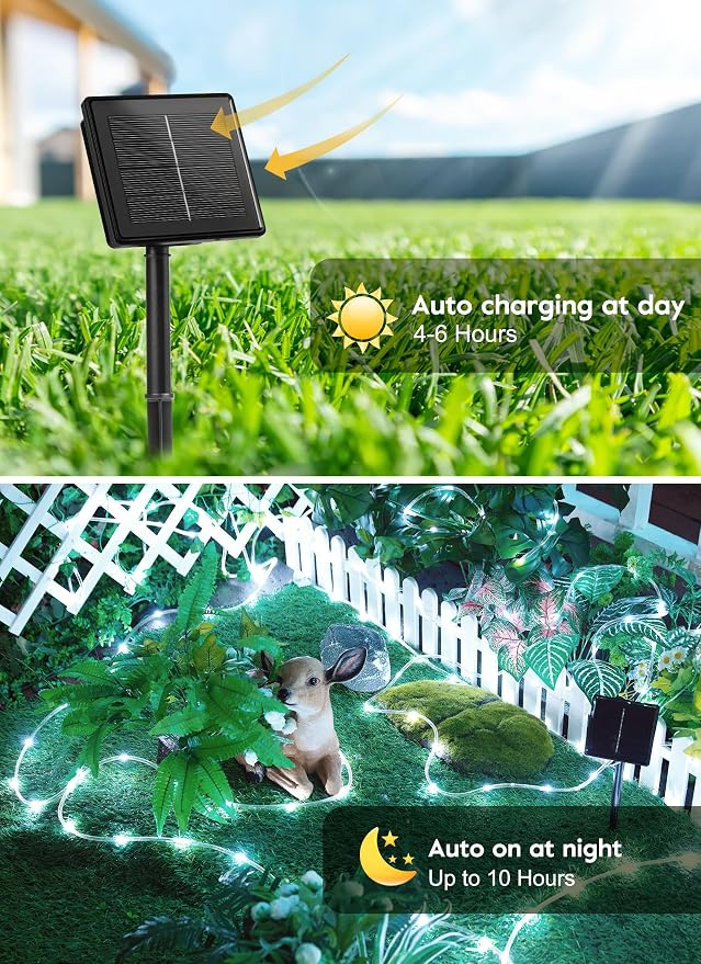 Brightown 2 Pack Total 78FT 200LED Solar Rope Lights, Pure White | IP65 Waterproof Solar Fairy Lights with 8 Lighting Modes, Outdoor String Lights for Party Garden Yard Holiday Tree Decoration