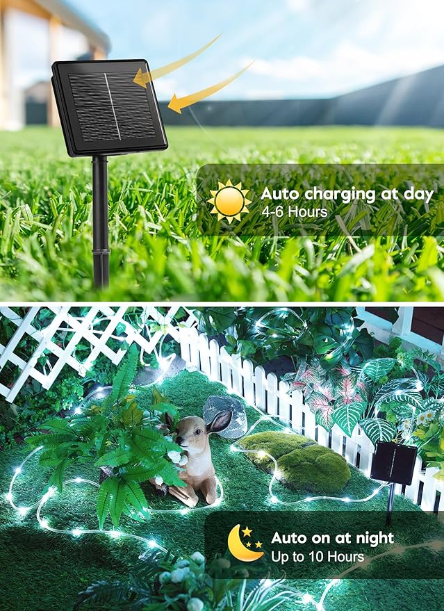 Brightown 39FT 100LED Solar Rope Lights Outdoor Waterproof, Pure White | IP65 Solar Powered Fairy Lights with 8 Lighting Modes, Outdoor String Lights for Party Garden Yard Holiday Tree Decoration