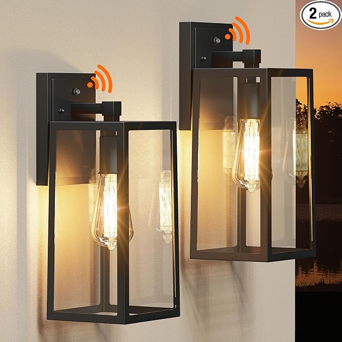 Dusk to Dawn Outdoor Light Fixtures Wall Mount, Sensor Porch Lights, Anti-Rust Exterior Wall Sconce Lighting Lamp, Waterproof Wall Lantern for Doorway, Garage, 2-Pack