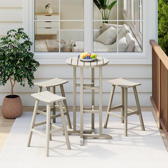 Costaelm Outdoor Bar Table, 42" Counter Height Round Patio Cocktail Bar Table, Patio Bar Table Bistro Dining Table Pub Table for Front Porch Deck, Backyard, Garden, Sand