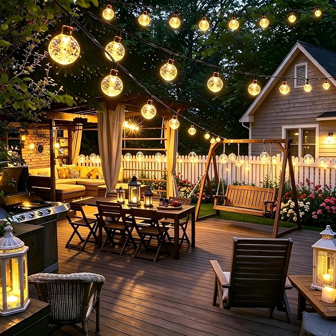 Joomer Warm White Solar String Lights,39FT 60LED Crystal Ball Fairy Light | 8 Modes Waterproof Outdoor Solar Powered Patio Lights for Spring Summer Garden Lawn Gazebo Porch Backyard Tree Decorations