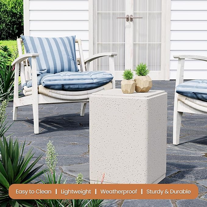 HOMPUS Outdoor Side Table Rectangular, Concrete Lightweight MgO End Table, Patio Accent Coffee Table Garden Tool for Patio, Porch and Deck, Spotted White