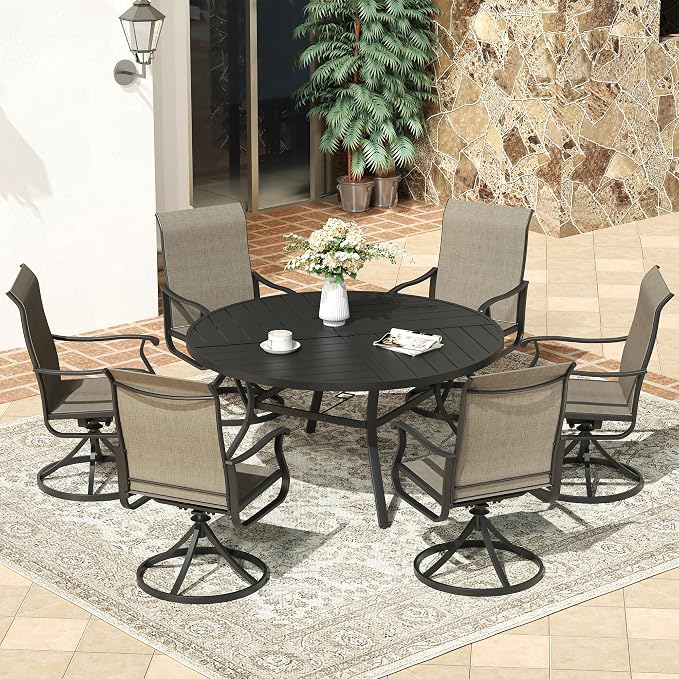 VICLLAX 50" Round Patio Dining Table for 6, All Weather Metal Outdoor Table with 1.57" Umbrella Hole and Surdy Frame for Garden Lawn Deck, Black