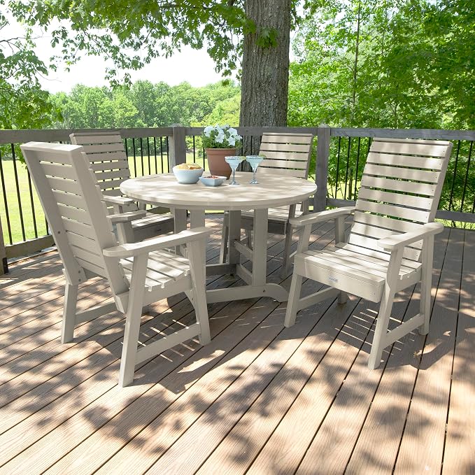 Highwood Weatherly 5-Piece Round Dining Set, Dining Height, Whitewash