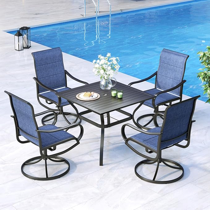 MFSTUDIO Patio Table and Chairs Set of 4, Outdoor Dining Set for Deck/Backyard/Poolside/Garden, 5 Piece Patio Furniture Set with Umbrella Hole