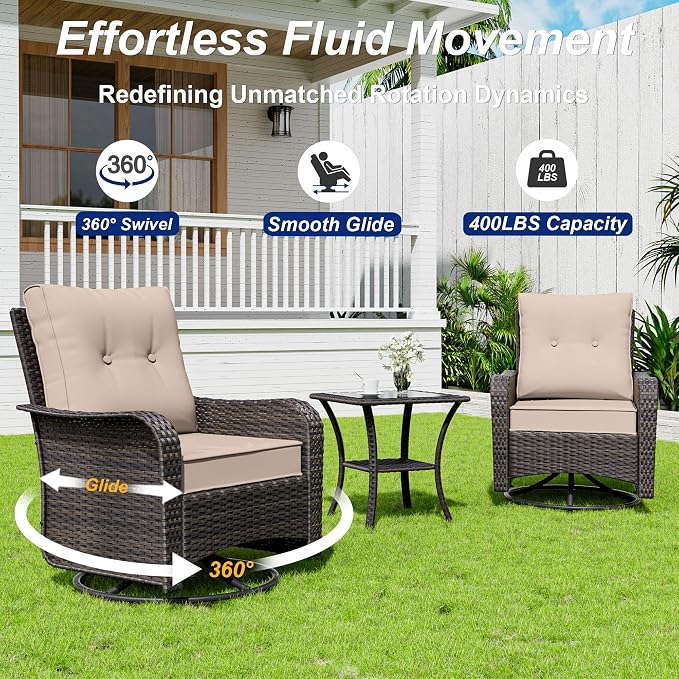 9 Pieces Patio Furniture Set with 2 Swivel Chairs Patio Furniture Outdoor Sectional Sofas Outdoor Patio Conversation Set - Brown