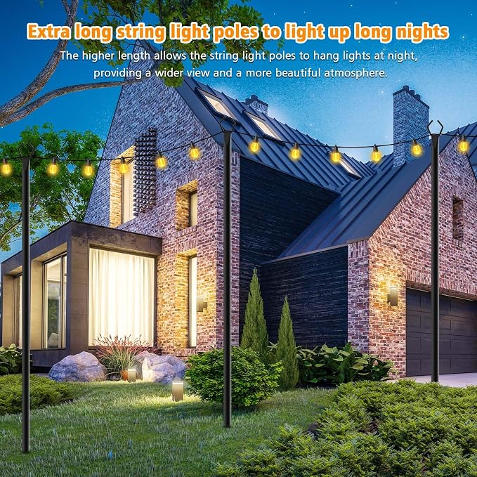 LETIANPAI 4 Pack String Light Poles,10 Ft Light Poles for Outside String Lights,Outdoor Lights Pole with Fork,Metal Poles Stand for Patio Deck Backyard