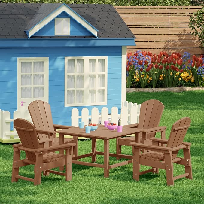 Costaelm Outdoor Kids Table, Toddler Dinner Table Baby Desk Outdoor Childrens Party Tables for Arts & Crafts, Snack Time, Multi-Activity Desk for Ages 2-8 in Classroom/Outside, Teak