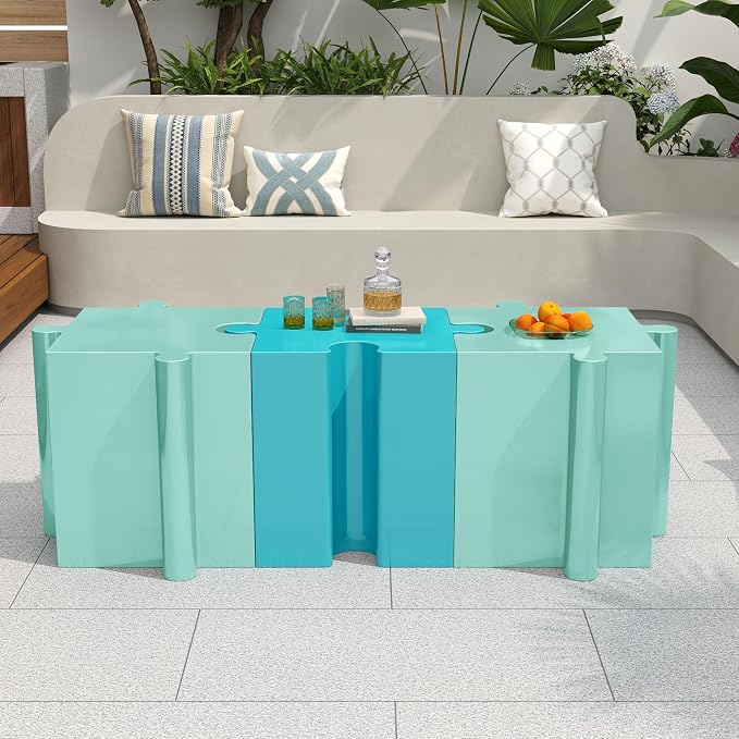Christopher Knight Home Daton Interlocking Puzzle Outdoor Side Table, Lightweight Concrete Patio Coffee Table, Convex Edge MGO Modular End Table, Creative Set Up for Indoor&Outdoor Use, Mint Green