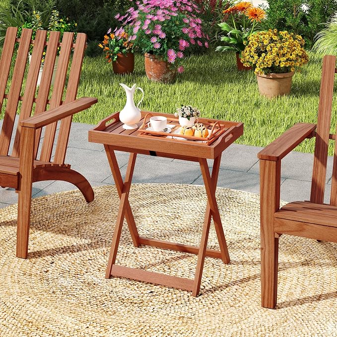HAPPYGRILL Outdoor Wood Tray Table Folding Patio Side Table with Removable Top, Portable Bistro Table for Garden Backyard Balcony Poolside (1)