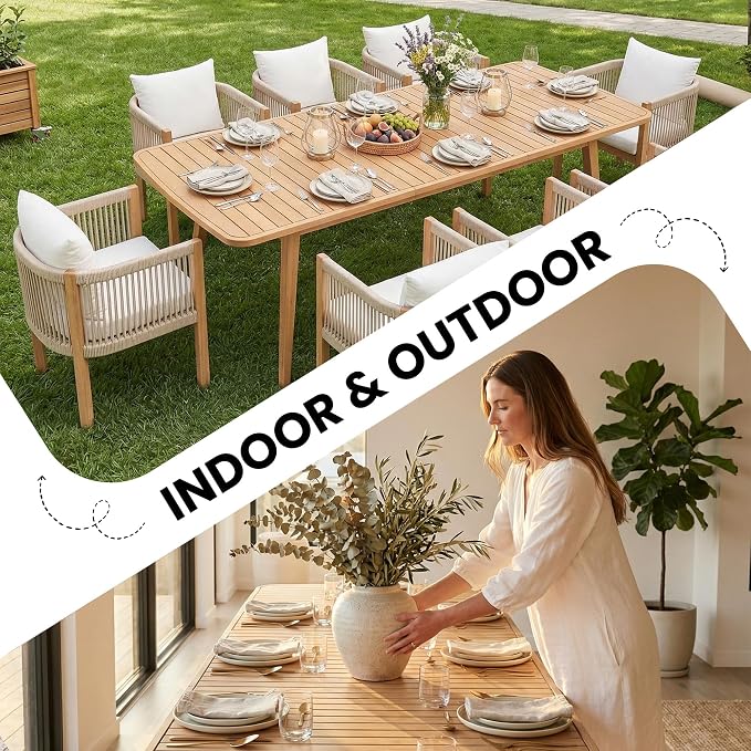 Extendable Outdoor Dining Table, Weather-Resistant Wood Patio Dining Table for 6-8 Person, 67.5"-89.5" Expandable Table with Self-Storing Leaf for Host/Backyard/Porch/Dining Room, Natural