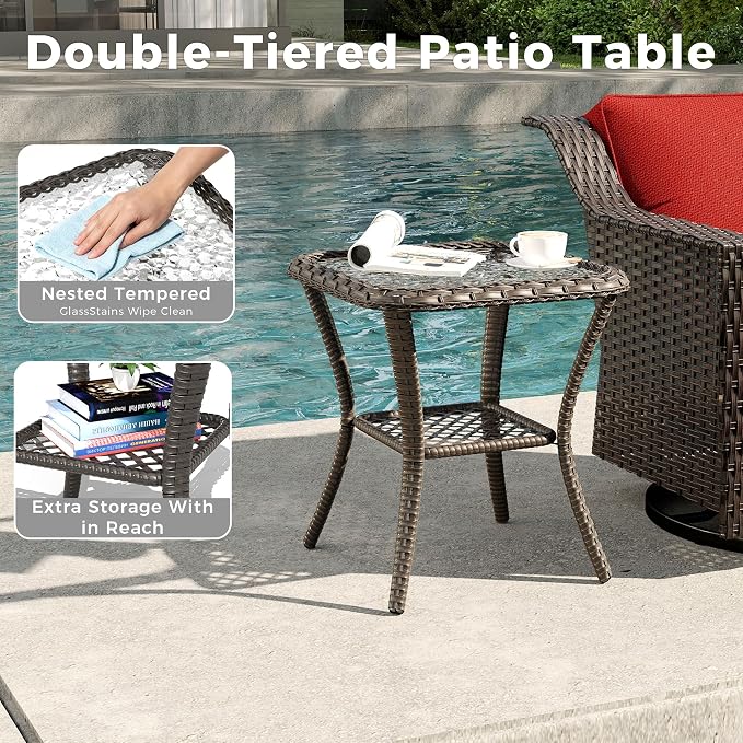 6 Pieces Patio Conversation Furniture Set - 1 Sofa, 2 Swivel Chairs, 2 Armchairs, 1 Side Table, Outdoor Wicker Furniture with Removable Cushions for Porch, Balcony, Sunroom (Red)